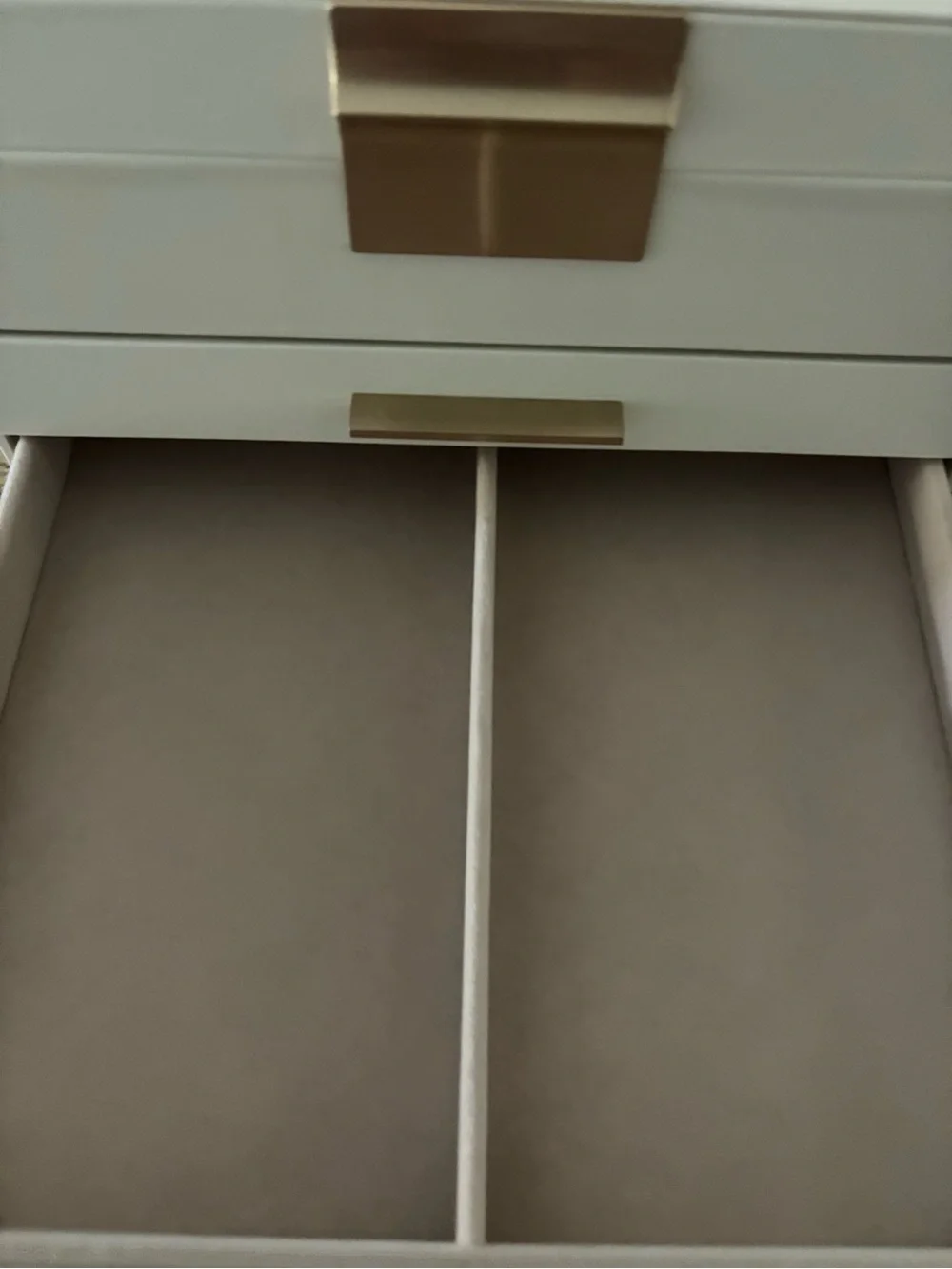 White Jewelry Organizer Box with Glass Top and Gold Hardware
